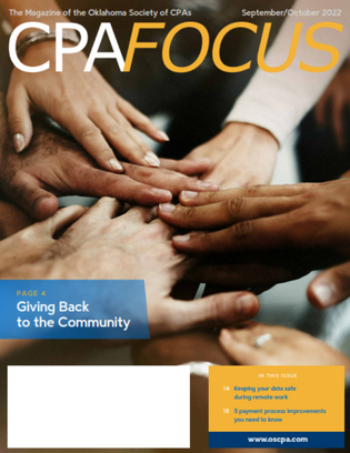 Cover page for Sept/Oct CPAFocus. Image of various hands placed on top of each other.
